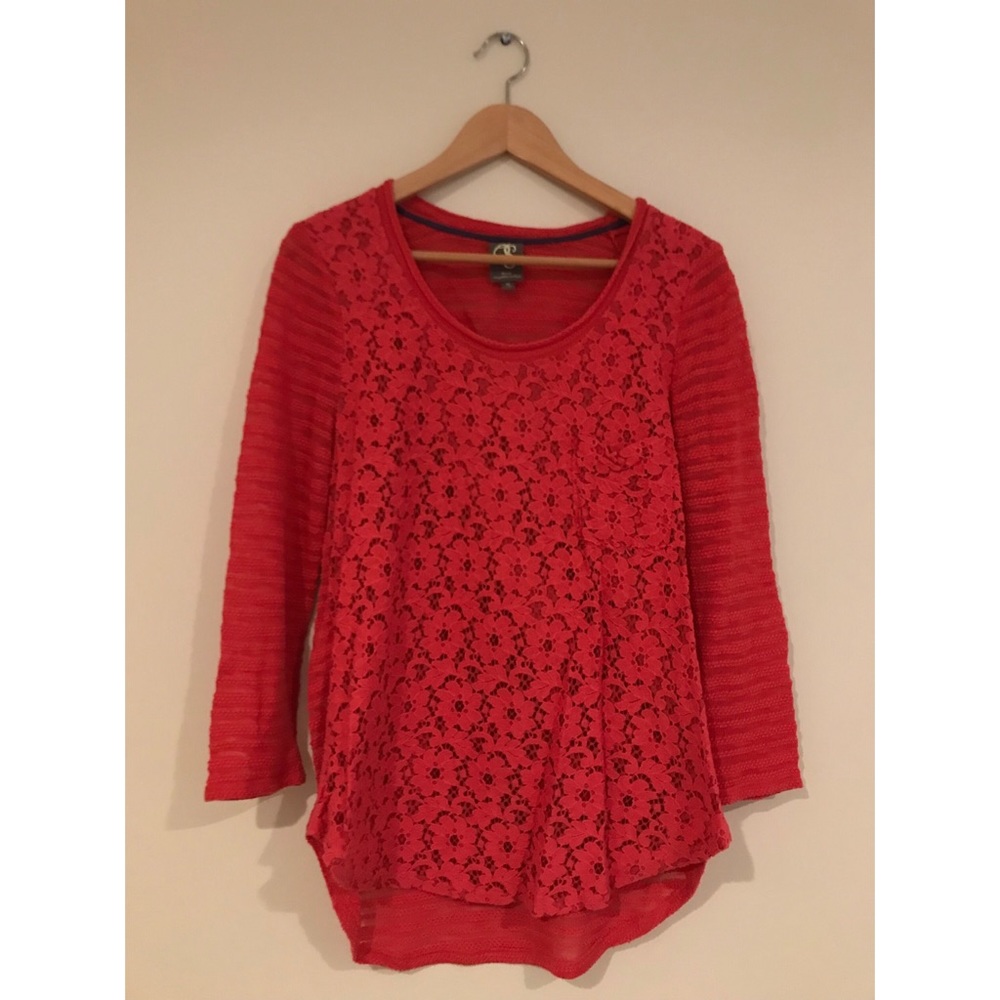 Coral lace sweater from Anthropologie